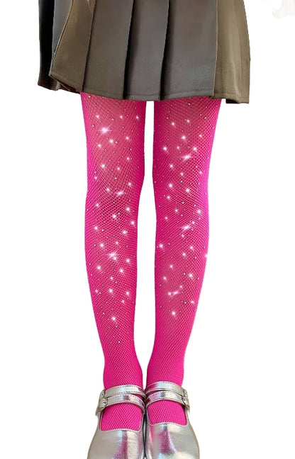 DANUOKU Girls' Rhinestone Fishing Net Socks 2pcs Rhinestone Bottom Socks Sparkle Tights