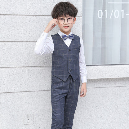 Boys' Suits 4PCs Vests Pants Shirts Bowtie Sets Child Tuxedos Outfits Suitable for Boys Aged 4-10 Years