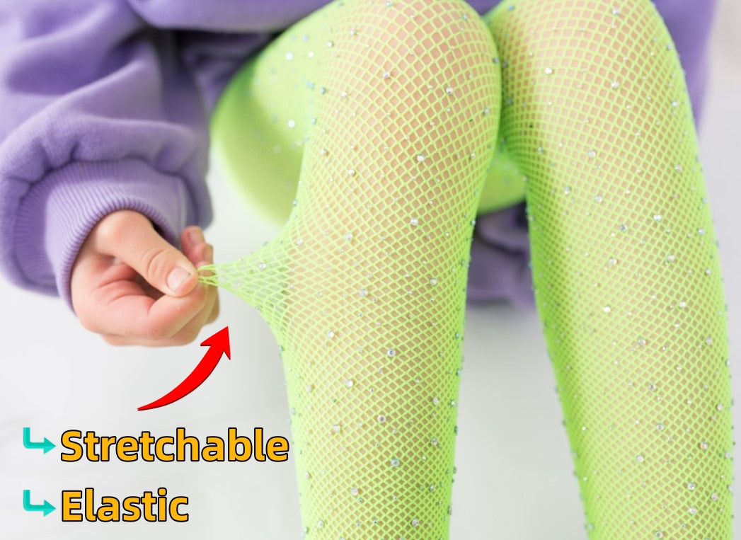 DANUOKU Girls' Rhinestone Fishing Net Socks 2pcs Rhinestone Bottom Socks Sparkle Tights