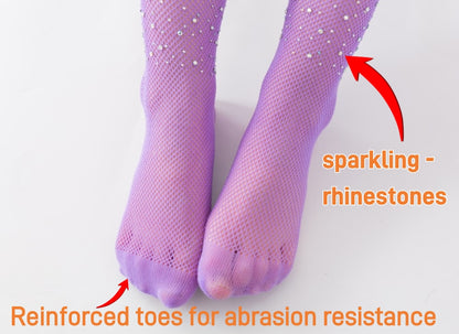 DANUOKU Girls' Rhinestone Fishing Net Socks 2pcs Rhinestone Bottom Socks Sparkle Tights