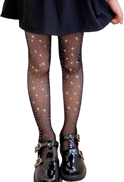 DANUOKU Girls' Rhinestone Fishing Net Socks 2pcs Rhinestone Bottom Socks Sparkle Tights