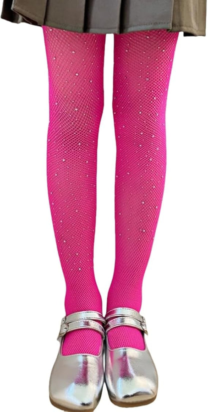 DANUOKU Girls' Rhinestone Fishing Net Socks 2pcs Rhinestone Bottom Socks Sparkle Tights