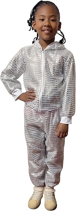 DANUOKU Girls dance costumes Kids sequin performance costume 2 pieces with sequin jacket and sequin pants for 4-10 years