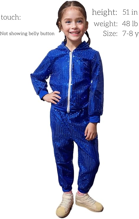 DANUOKU Girls dance costumes Kids sequin performance costume 2 pieces with sequin jacket and sequin pants for 4-10 years