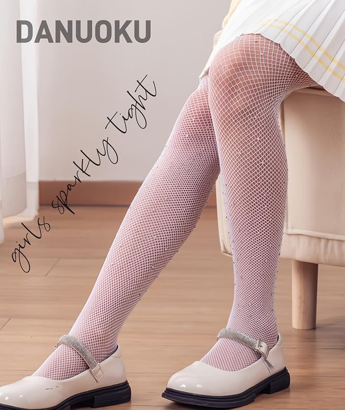 DANUOKU Girls' Rhinestone Fishing Net Socks 2pcs Rhinestone Bottom Socks Sparkle Tights