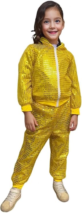 DANUOKU Girls dance costumes Kids sequin performance costume 2 pieces with sequin jacket and sequin pants for 4-10 years