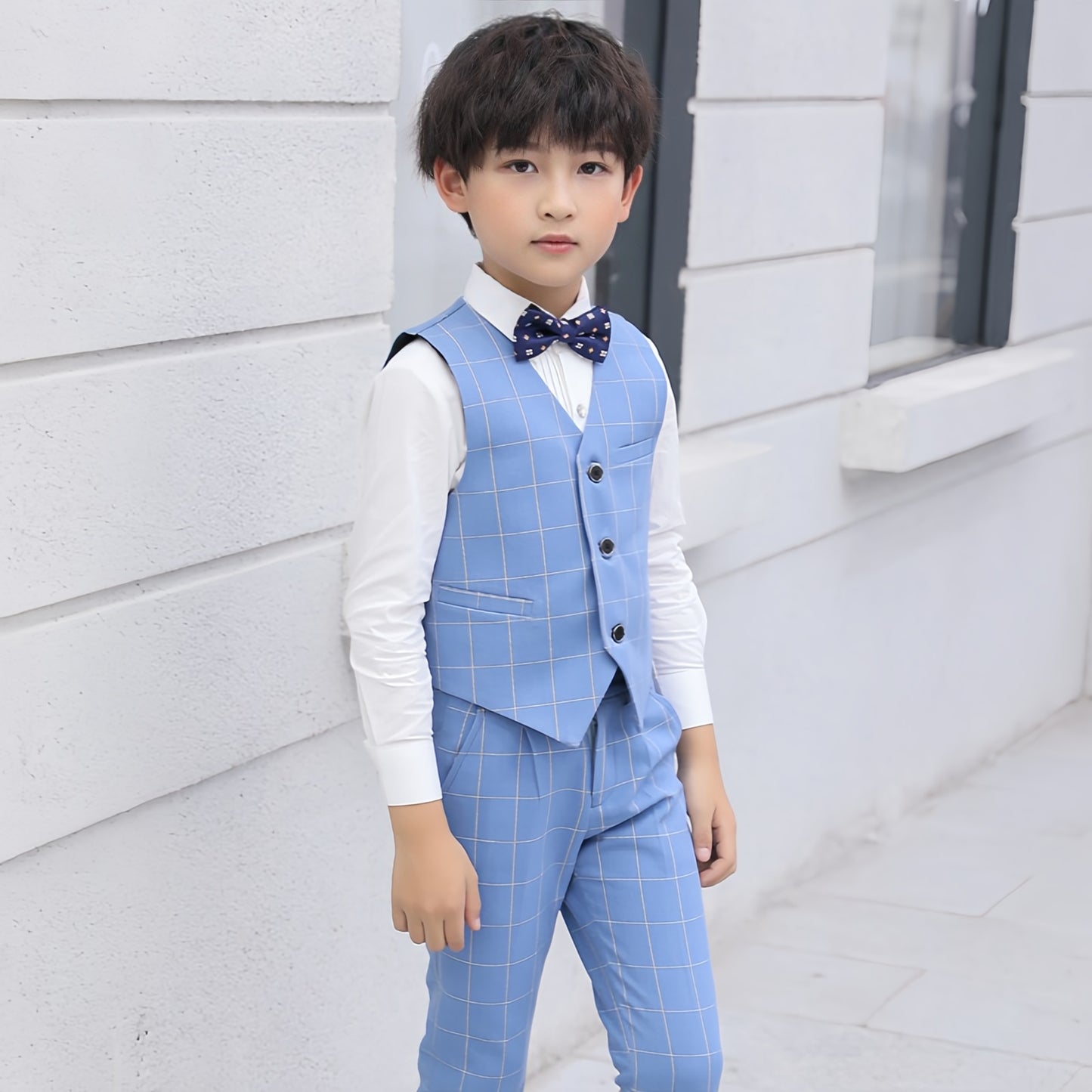 Boys' Suits 4PCs Vests Pants Shirts Bowtie Sets Child Tuxedos Outfits Suitable for Boys Aged 4-10 Years