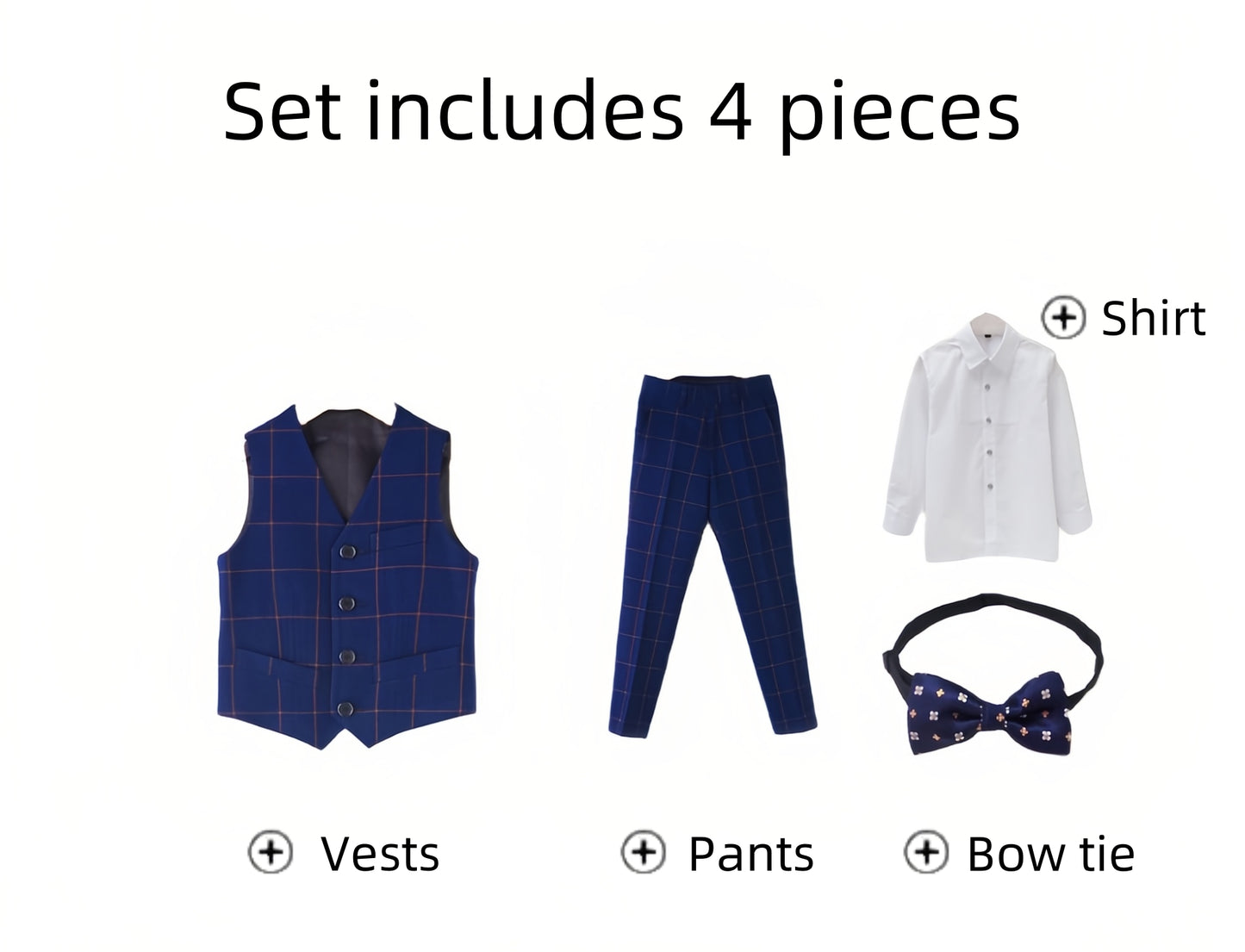 Boys' Suits 4PCs Vests Pants Shirts Bowtie Sets Child Tuxedos Outfits Suitable for Boys Aged 4-10 Years